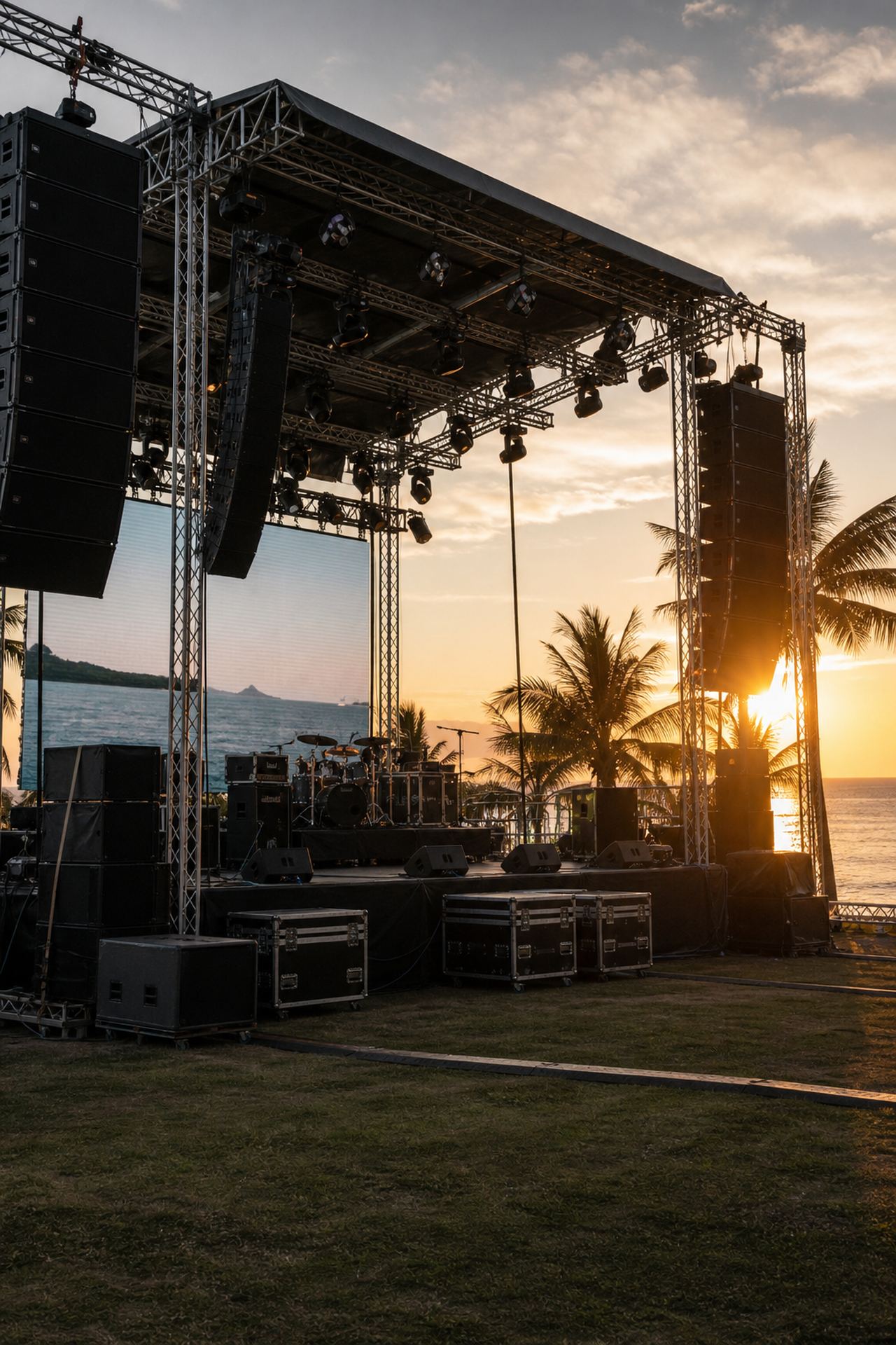 Concert stage with line-array PA and lighting rental in Phuket