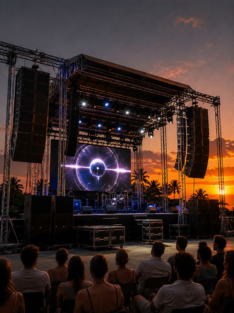 Concert stage with line-array PA and lighting rental in Phuket
