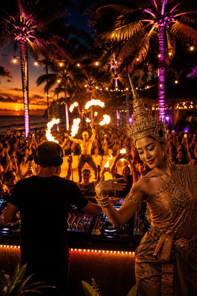 DJ and entertainment booking in Phuket with fire shows and Thai performers