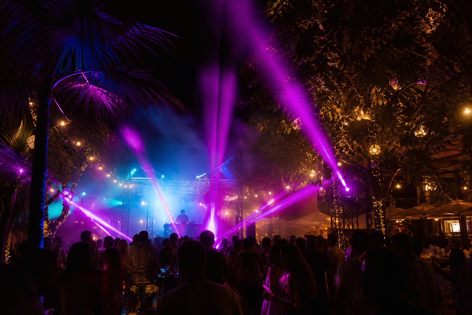 Event lighting setup in Phuket for weddings, villa parties and corporate events