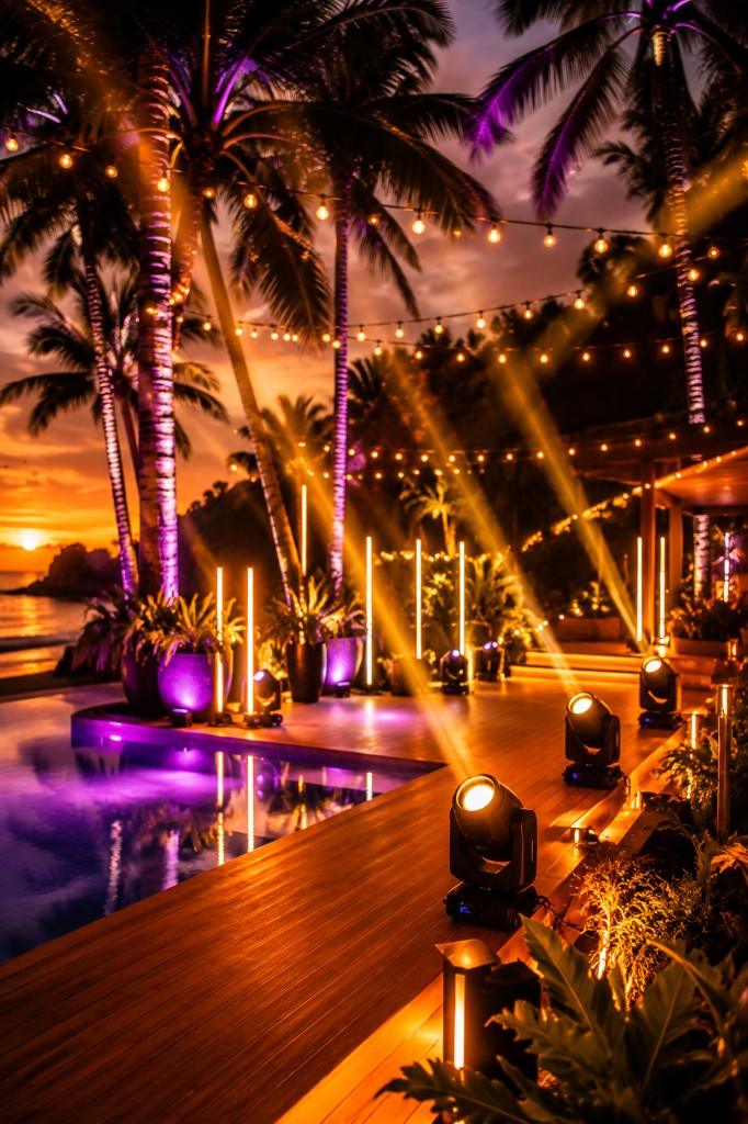 Event lighting rental in Phuket — moving heads, LED bars and stage lighting