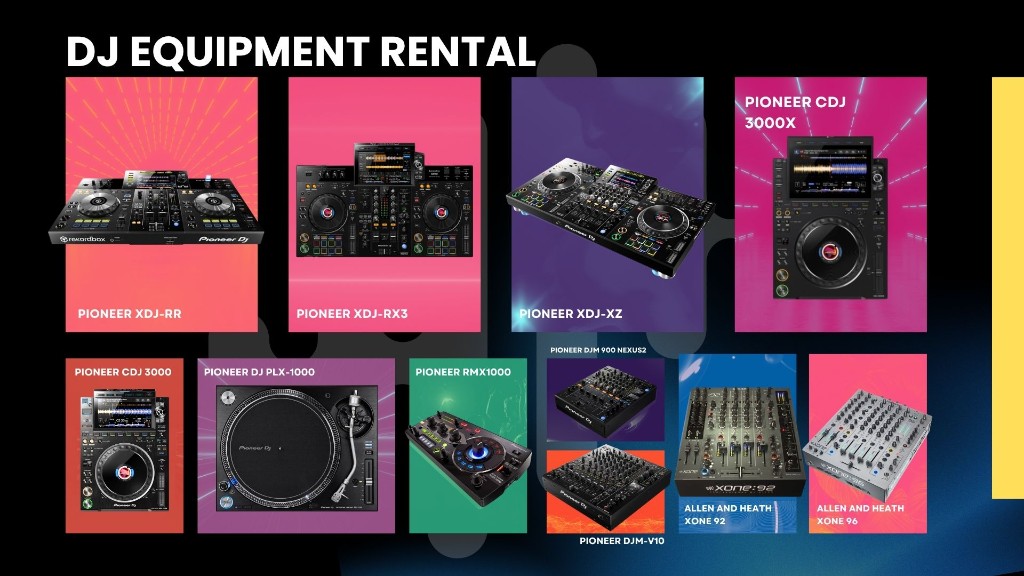 DJ equipment rental catalog — Pioneer XDJ, CDJ, DJM and Allen and Heath mixers