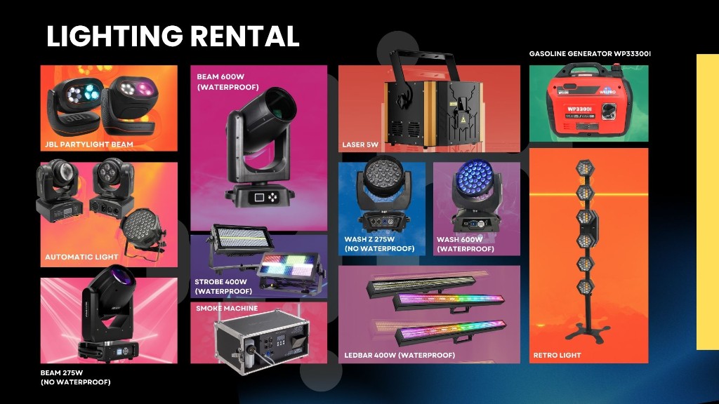 Lighting rental catalog — beams, lasers, LED bars and effects